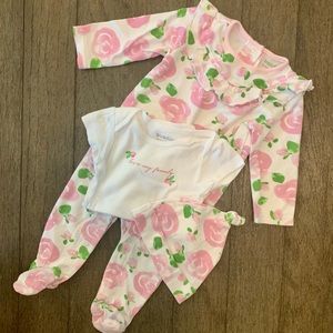 EUC 3pc Floral footie set, 3-6m